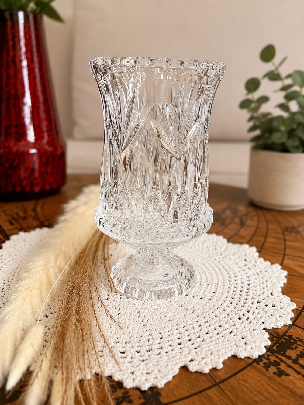 Vintage Princess House "Highlights" Cut Crystal 2-Piece Hurricane Candle